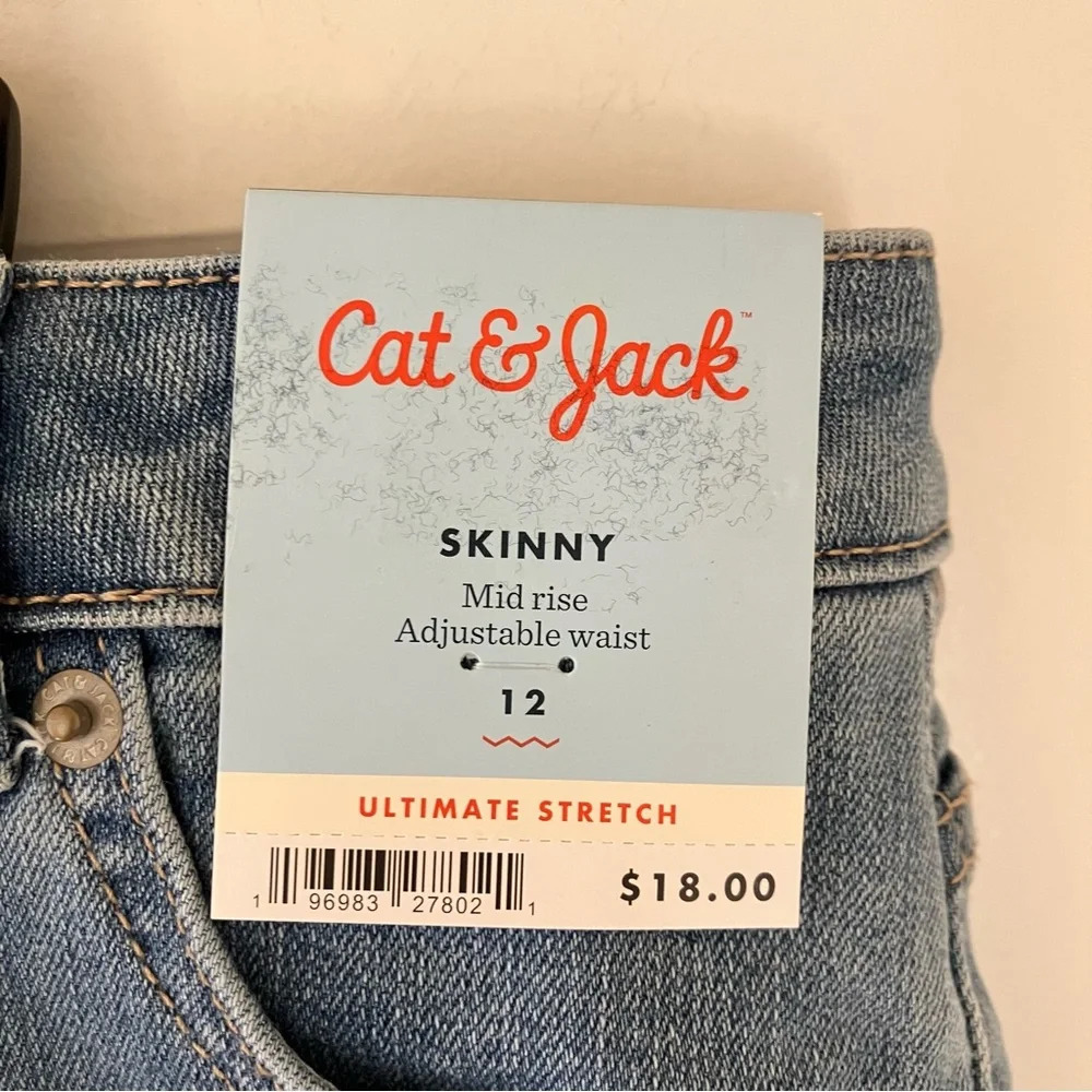 🐱 NWT Cat & Jack Girl’s Ultimate Stretch Mid Rise Skinny Light Blue Jeans (12) - Picture 4 of 5